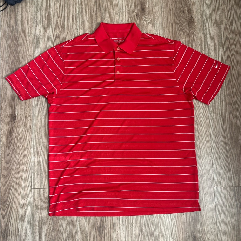 Nike Red Polo Golf Shirt with Classic Stripes XL